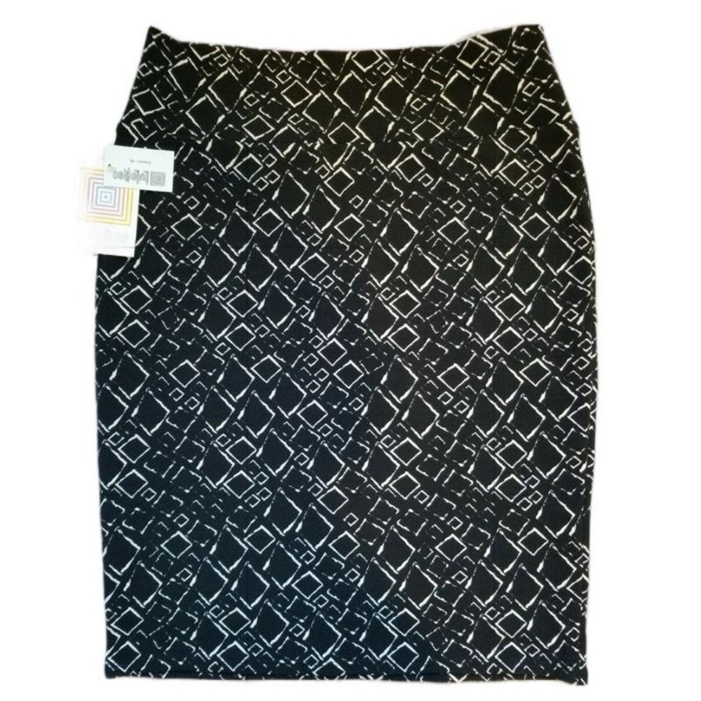 LuLaRoe Cassie Black‎ White Pencil Skirt Knee Geometric Diamond Womens XL NWT